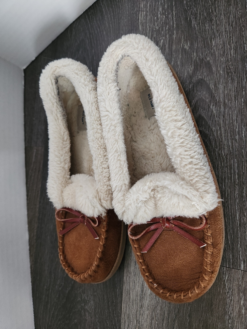 Old Navy Brown Suede-Look Faux-Shearling Moccasins Womens Size 7